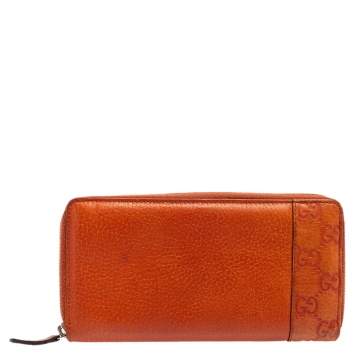 Pre Owned Gucci Burnt Orange Microguccissima Leather Zip Around Continental Wallet