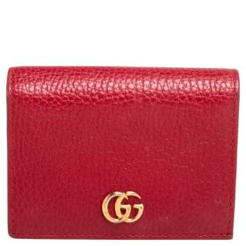 Pre Owned Gucci Red Leather GG Marmont Flap Card Case