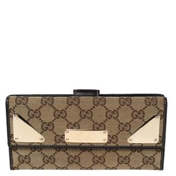 Pre Owned Gucci Dark Brown/Beige GG Canvas and Leather Indy Continental Wallet