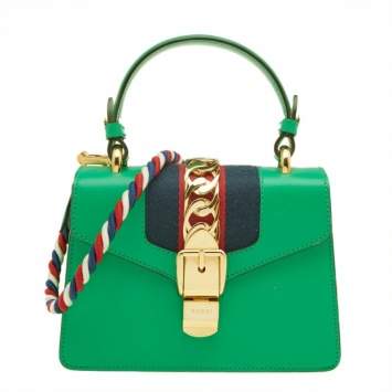 Pre Owned Gucci Green Mini Web Chain Sylvie Top Handle Bag