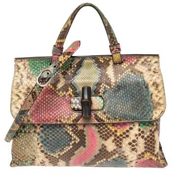 Pre Owned Gucci Multicolor Python Bamboo Daily Top Handle Bag