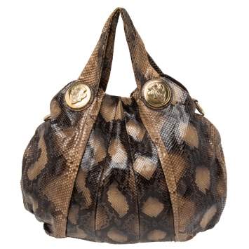 Pre Owned Gucci Beige Python Large Hysteria Hobo