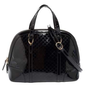 Pre Owned Gucci Black Microguccissima Patent Leather Nice Dome Satchel