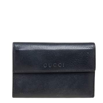 Pre Owned Gucci Black Leather French Trifold Wallet