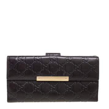 Pre Owned Gucci Dark Brown Guccissima Leather Flap Continental Wallet