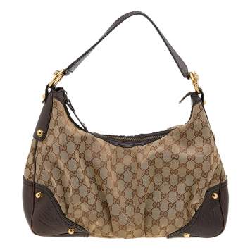 Pre Owned Gucci Beige/Brown GG Canvas And Leather Medium Jockey Hobo