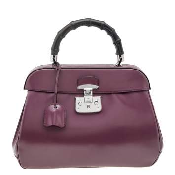 Pre Owned Gucci Mauve Leather Lady Lock Bamboo Large Top Handle Bag