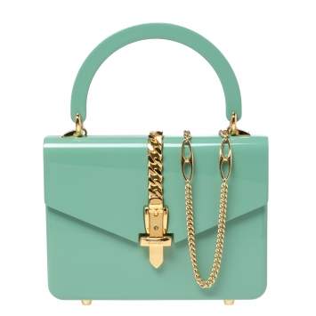Pre Owned Gucci Mint Green Plexiglas Mini Sylvie 1969 Top Handle Bag