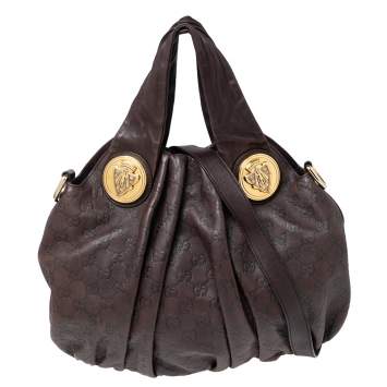 Pre Owned Gucci Dark Brown Leather Large Hysteria Hobo
