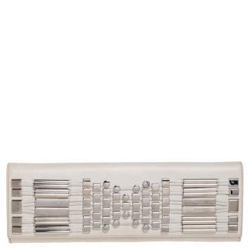 Pre Owned Gucci White Leather Studded Long Clutch