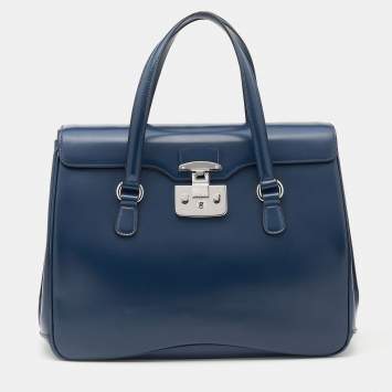 Pre Owned Gucci Blue Smooth Leather Lady Lock Satchel