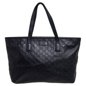 Pre Owned Gucci Black Guccissima Leather Zipped Shopper Tote