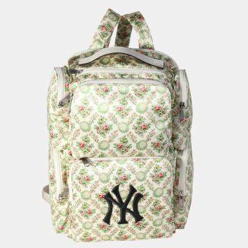 Pre Owned Gucci Creme Multicolor Satin Floral Print NY Yankees Patch Backpack