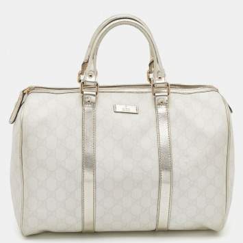 Pre Owned Gucci White/Silver GG Supreme Canvas And Leather Joy Boston Bag