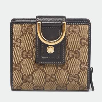 Pre Owned Gucci Beige/Brown GG Canvas and Leather Abbey D Ring Compact Wallet
