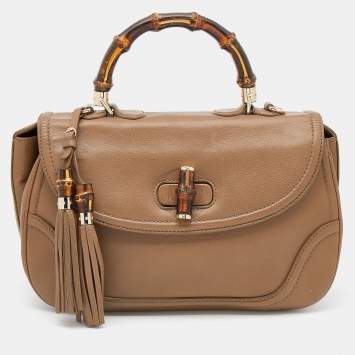 Pre Owned Gucci Brown Leather Large New Bamboo Tassel Top Handle bag