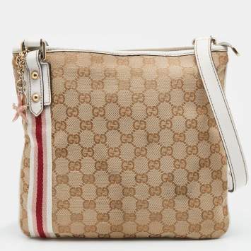 Pre Owned Gucci Beige/White GG Canvas And Leather Web Jolicoeur Charms Shoulder Bag