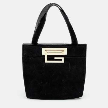 Pre Owned Gucci Black Suede Vintage Frame Tote