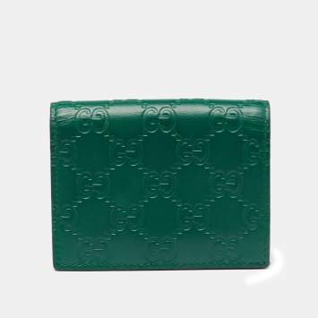 Pre Owned Gucci Green Guccissima Leather Flap Card Case