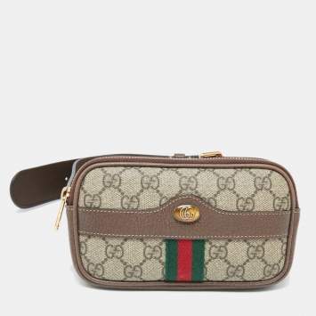 Pre Owned Gucci Beige/Ebony GG Supreme Coated Canvas and Leather Ophidia Belt Bag