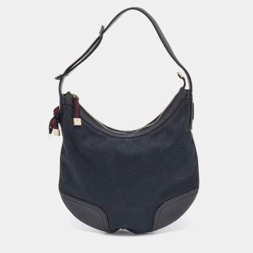 Pre Owned Gucci Black GG Canvas and Leather Small Princy Hobo