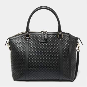 Pre Owned Gucci Black Microguccissima Leather Large Dome Satchel