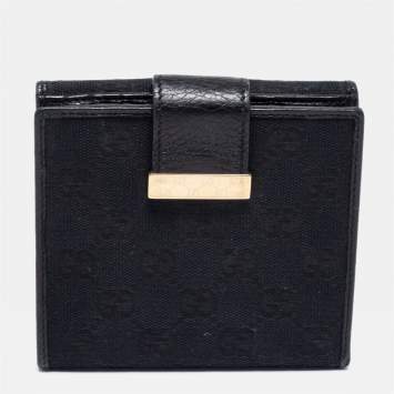مملوكة مسبقًا Gucci Black GG Canvas and Leather French Wallet
