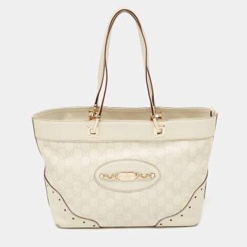 Pre Owned Gucci White Guccissima Leather Medium Punch Tote