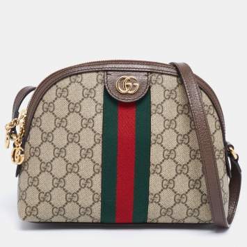 Pre Owned Gucci Beige/Ebony GG Supreme Canvas and Leather Small Ophidia Crossbody Bag