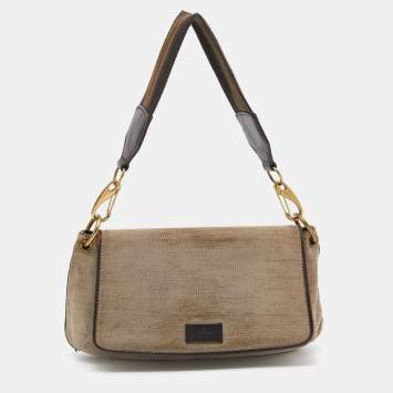 Pre Owned Gucci Beige/Brown Canvas And Leather Flap Shoulder Bag