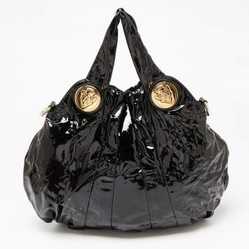 Pre Owned Gucci Black Patent Leather Large Hysteria Tote