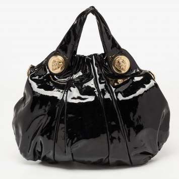 Pre Owned Gucci Black Patent Leather Large Hysteria Hobo