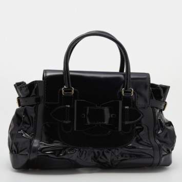 Pre Owned Gucci Black Leather and Coated Canvas Large Dialux Queen Tote