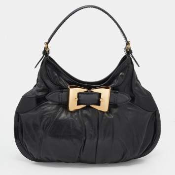 Pre Owned Gucci Black Leather Large Queen Hobo
