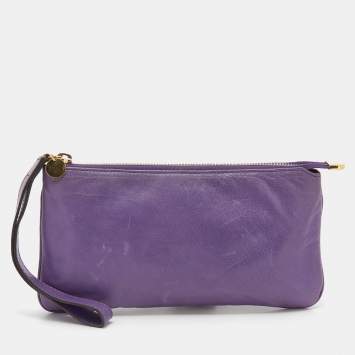 Pre Owned Gucci Purple Leather Wristlet Clutch