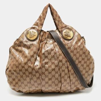 Pre Owned Gucci Beige/Brown GG Crystal Canvas Large Hysteria Hobo