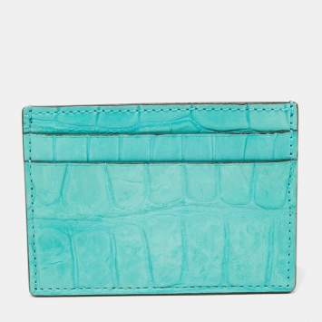 Pre Owned Gucci Card Aquamarine Crocodile Card Holder 