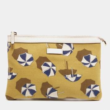 Pre Owned Gucci Tri Color Umbrella Print Canvas and Leather Pouch