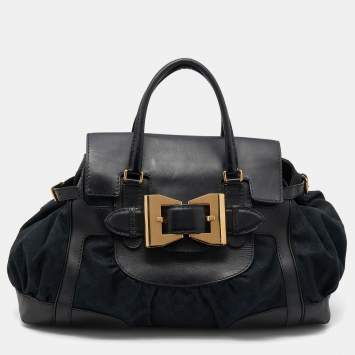 Pre Owned Gucci Black GG Canvas And Leather Large Queen Tote