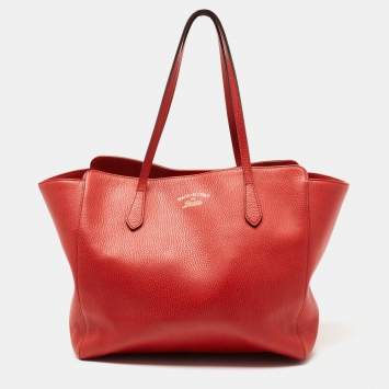 Pre Owned Gucci Red Leather Large Swing Shopper Tote