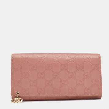 Pre Owned Gucci Pink Guccissima Leather Interlocking G Continental Wallet