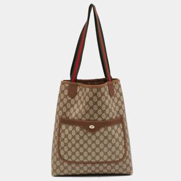 Pre Owned  Gucci Brown/Beige GG Supreme Canvas Web Tote 