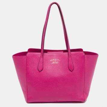 Pre Owned Gucci Pink Pebbled Leather Small Swing Tote