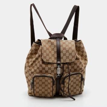 Pre Owned Gucci Beige/Brown GG Canvas And Leather Jackie Backpack