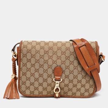 Pre Owned Gucci Brown/Beige GG Canvas and Leather Medium Marrakech Shoulder Bag