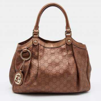 Pre Owned Gucci Metallic Brown Guccissima Leather Sukey Tote