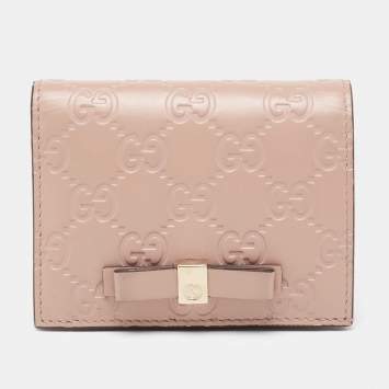 Pre Owned Gucci Dusty Pink Guccissima Leather Bow Card Case