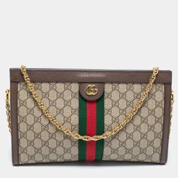 Pre Owned Gucci Beige/Brown GG Supreme Canvas And Leather Medium Ophidia Shoulder Bag