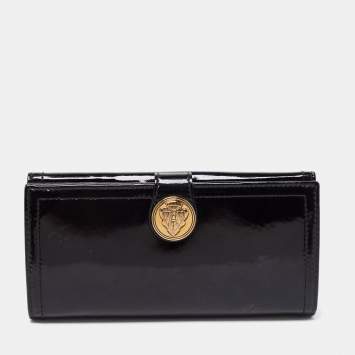 Pre Owned Gucci Black Patent Leather Hysteria Continental Wallet