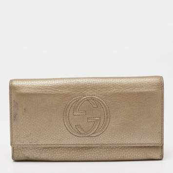 Pre Owned Gucci Metallic Beige Leather Soho Flap Continental Wallet